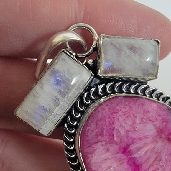 Ruby Zoisite Pendant – With Moonstone Accent + 20" Sterling Silver Chain - Picture 6 of 10